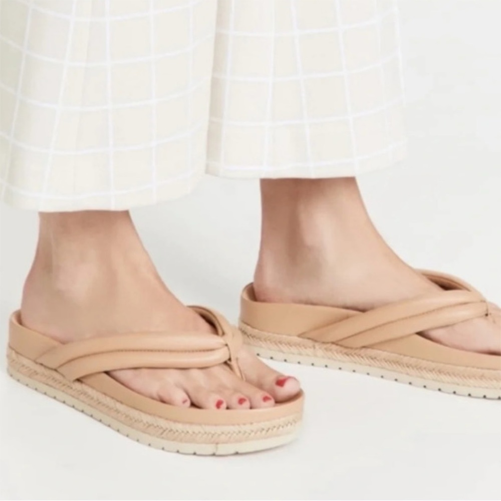 Vince Forest Platform Thong Sandals Tan Leather Coastal Quiet Luxury Size 8.5